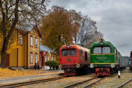 Zweimal Ty-2 im Bahnhof Anykščiai, Litauen: Eine im "historischen" Grün, die andere in den Farben der heutigen Privatbahn